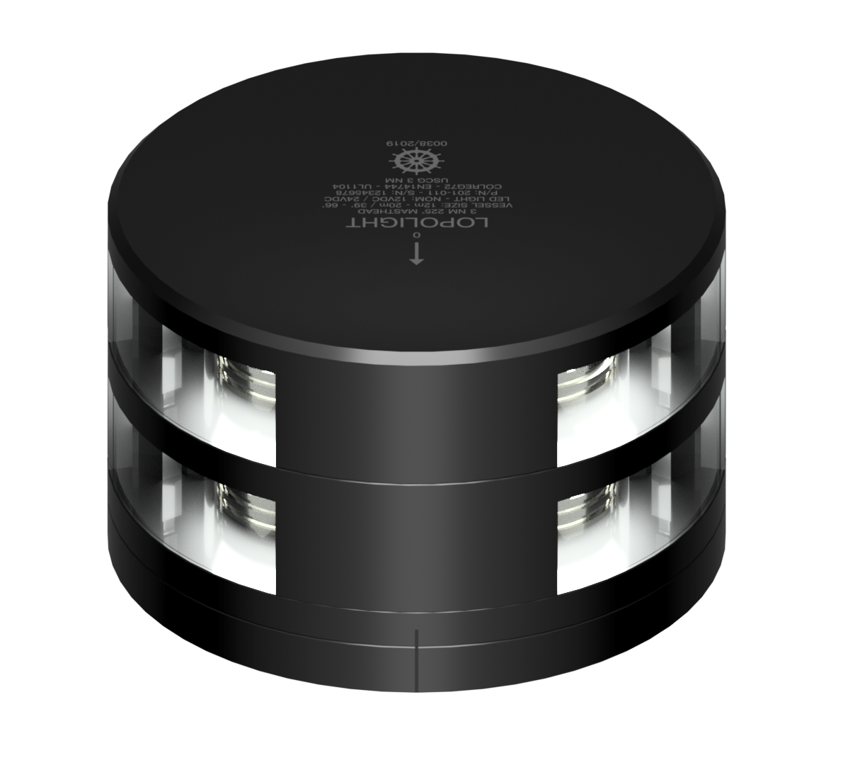 3nm 225° White, Masthead, Double, black w/FB base